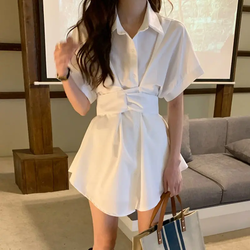 Sets Women Bodycon Short Sleeve Shirts Summer Solid Elastic Shorts Korean Style Leisure Loose Cozy Simple Clean Fit Elegant OL