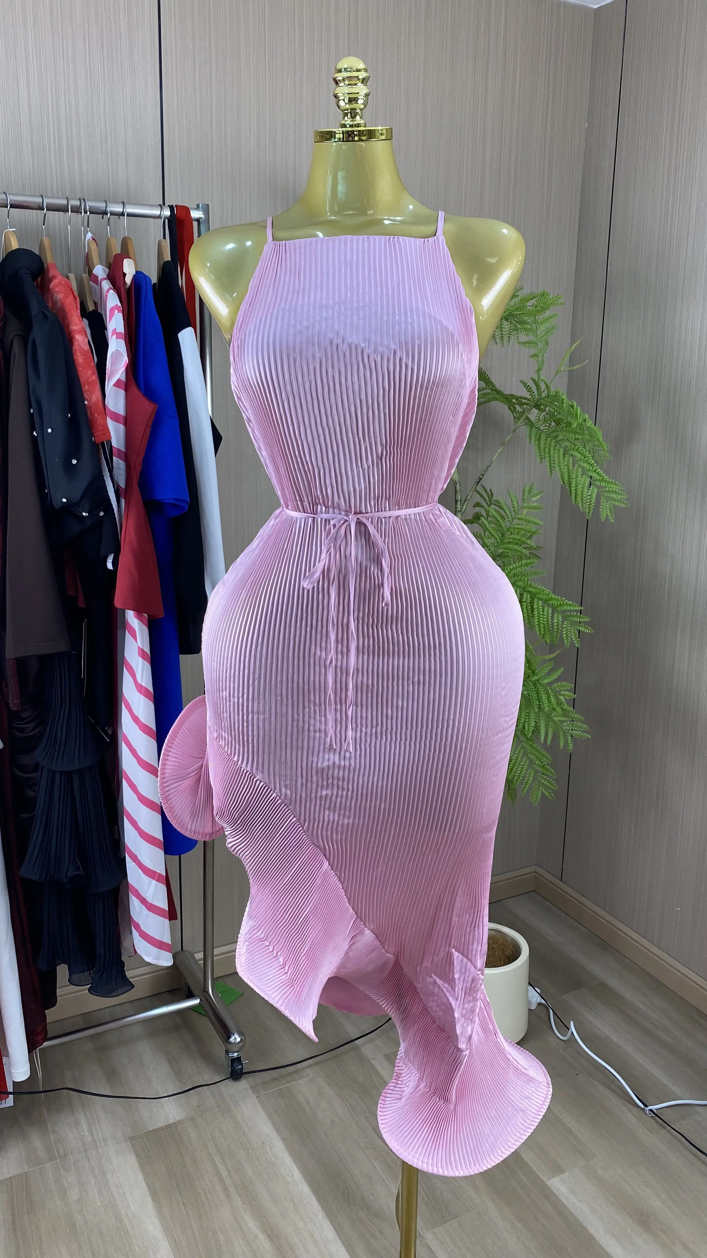 Women's New Sexy Sleeveless Fitted Summer Dress with Irregular Ruffles and Tie-Front Detail-GZXX962