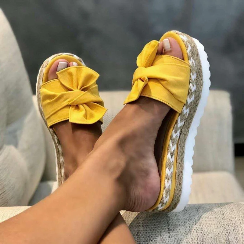 Women Casual Slipper Platform Fish Mouth Bow Indoor Outdoor Flip-flops Beach Shoes Fashion Comfortable Flat Sandals Zapatos Nina