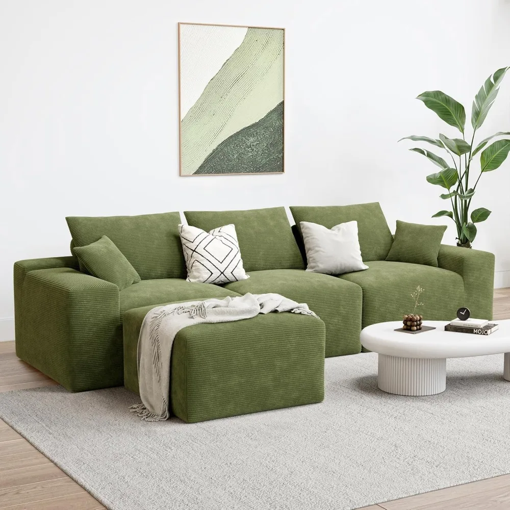

120" Modern L-Shaped Modular Sectional Sofa for Living Room, Corduroy Upholstery Green, Oversized 3-Seater Couch with Deep