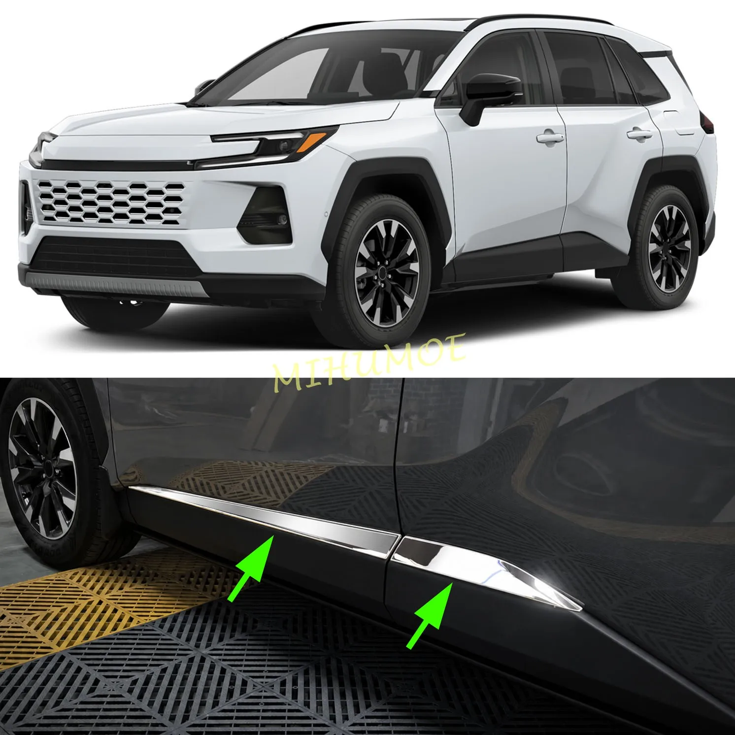 

4PCS Stainless Steel Car Side Body Spoiler Skirts Door Car Body Molding Cover Trims For Toyota RAV4 XA60 2026 2027 2028