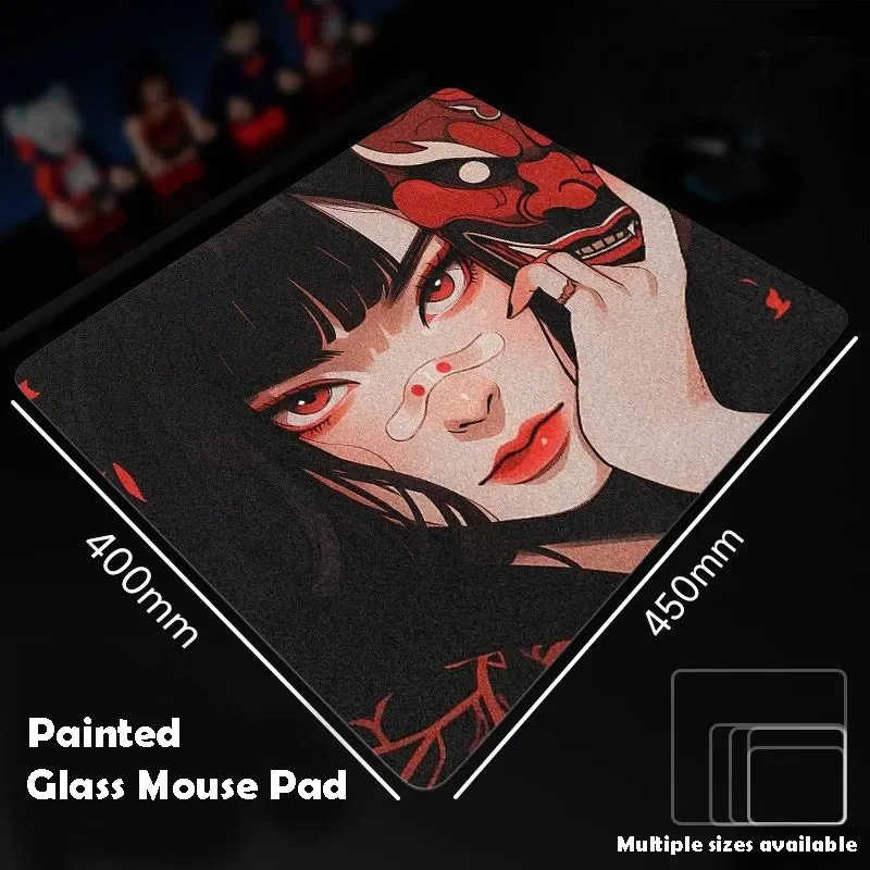 

Mask Girl Glass Mousepad Sora Game Mouse Pad Customized Pattern Tempered Smooth Gaming Desk Mat Fps Esports Office Gaming