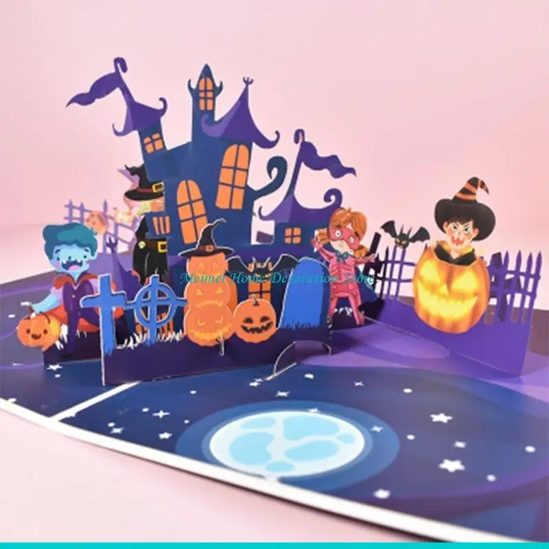 H7BF POP-UP HALLOWEEN CARCE Funny Pumpkin BAT بطاقة بريدية مع هدية يوم الأقداس المظروف