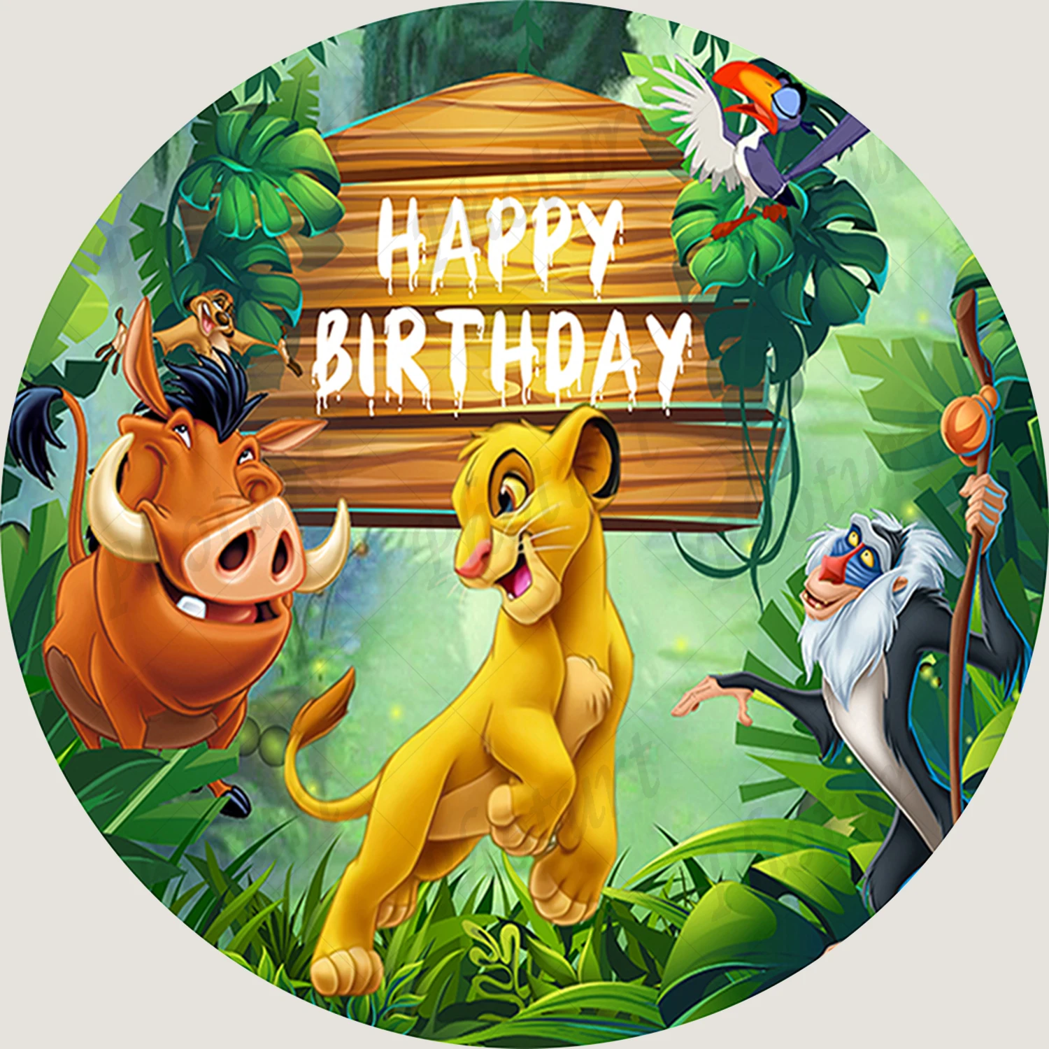 Round Disney Lion King Simba Background Kids Birthday Party Backdrop Jungle Safari Circle Banner Photography Decor Props