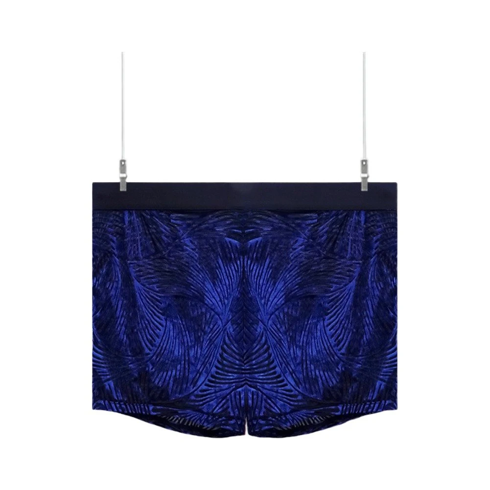 Men Retro Flocking Floral Print Ice Silk Trunks Underwear Boxer Shorts Flocked Print Mesh Boxer Shorts Bulge Pouch Underwear
