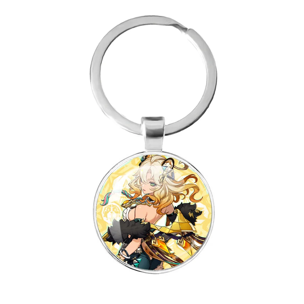 Game Genshin Impact Natlan Anime Characters Glass Keychain Chasca Xilonen Mualani Mavuika Cosplay Props Accessorie Gift Key Ring