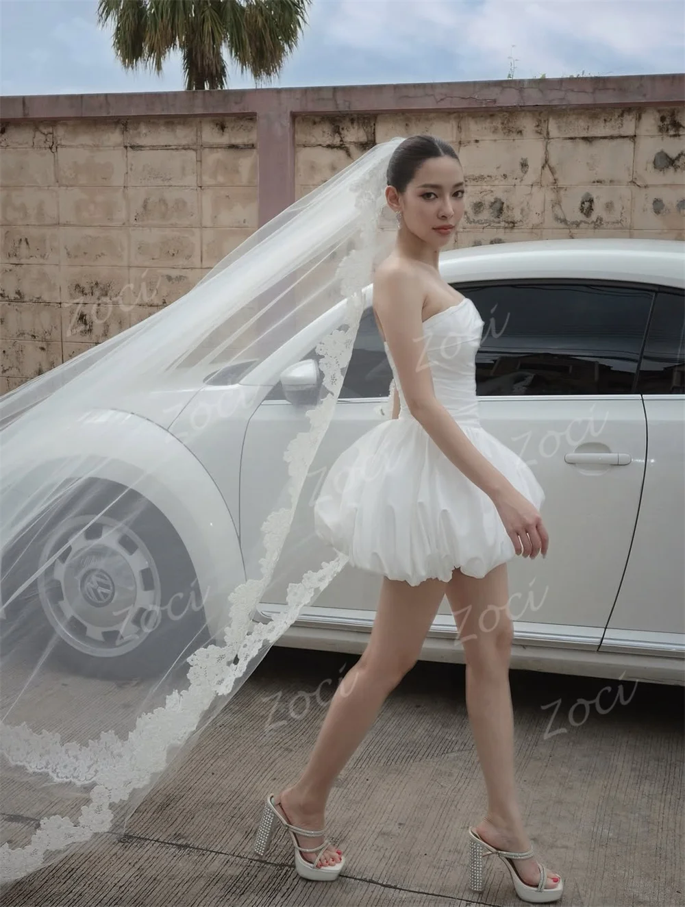 Zoci Elegante Strapless Taffeta Korte Mini Koreaanse Trouwjurken Gedrapeerd Colorado Pwerna Tethoi Sukhoi Bruid Foto's Schieten Bruidsjurken Op Maat