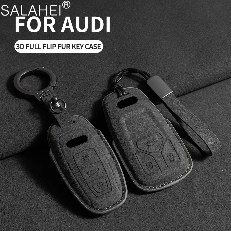 Suede Car Key Case Cover Shell For Audi A3 B9 A6 C8 A7 S7 A8 D5 S8 Q5 Q7 Q8 SQ8 TT E-tron RS6 RS7 Protector Keychain Accessories