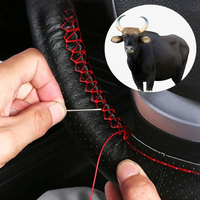 Genuine Leather Car Steering Wheel Cover with Needles Thread DIY Braid 37-38cm Anti-Slip Cowhide Steer-Wheel Protector