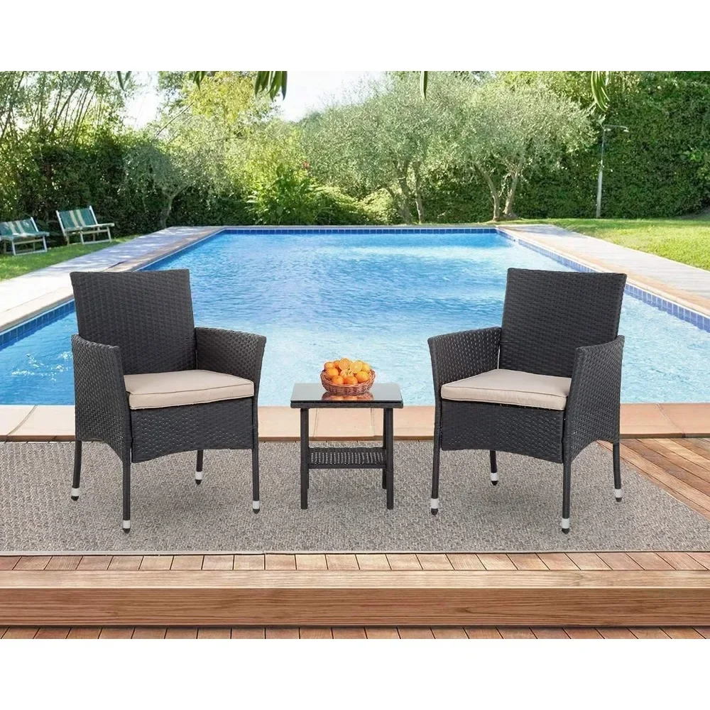 Outdoor Wicker Bistro Rattan Chair Conversation Sets with Coffee Table for Yard Backyard Lawn Porch , Outdoor Wicker Bistro