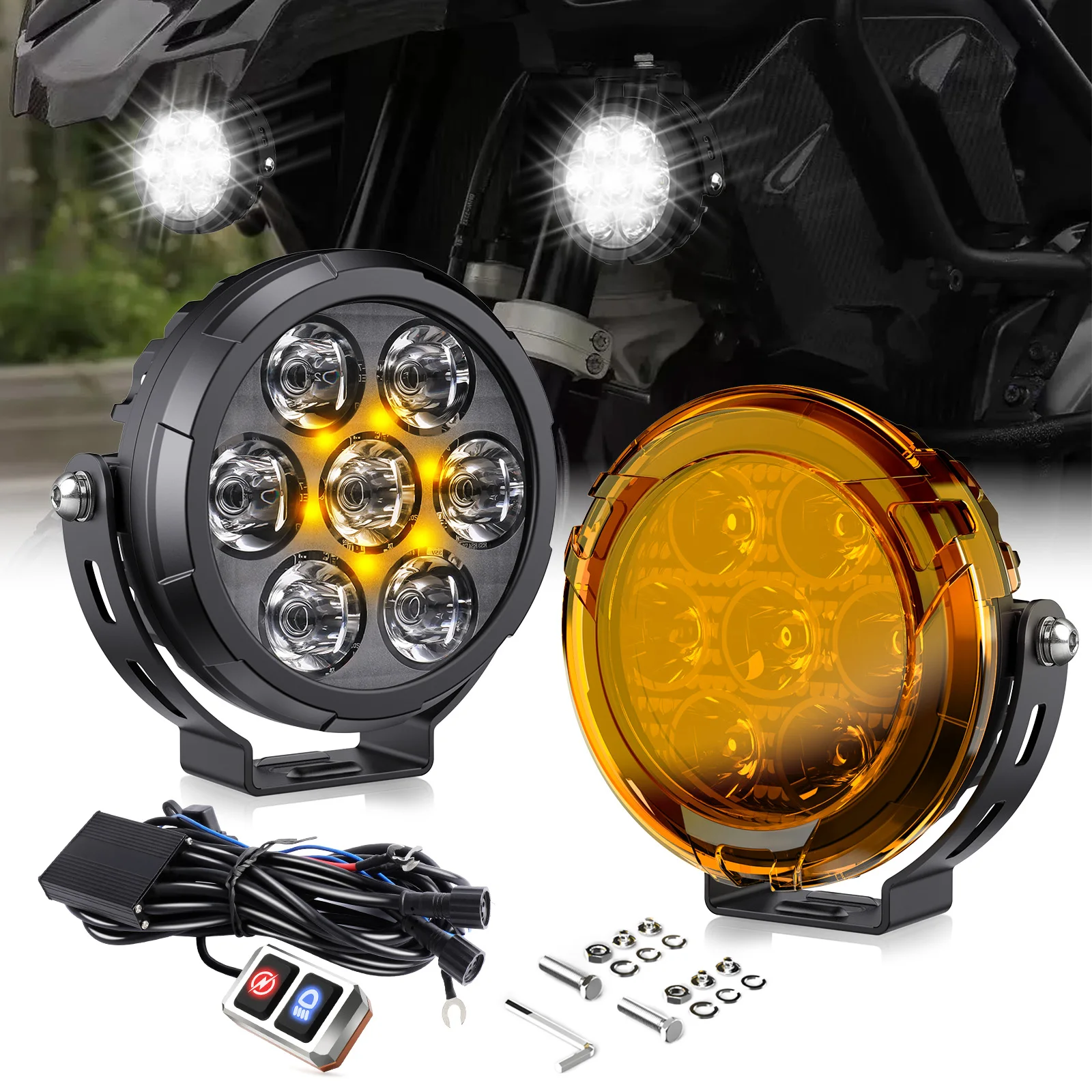 

HAOLIDE LED Motorcycle Fog Lights, ADV GS Motorcycle Auxiliary Light for BMW 1200 1250 1300 for Honda for Yamaha for Suzuki