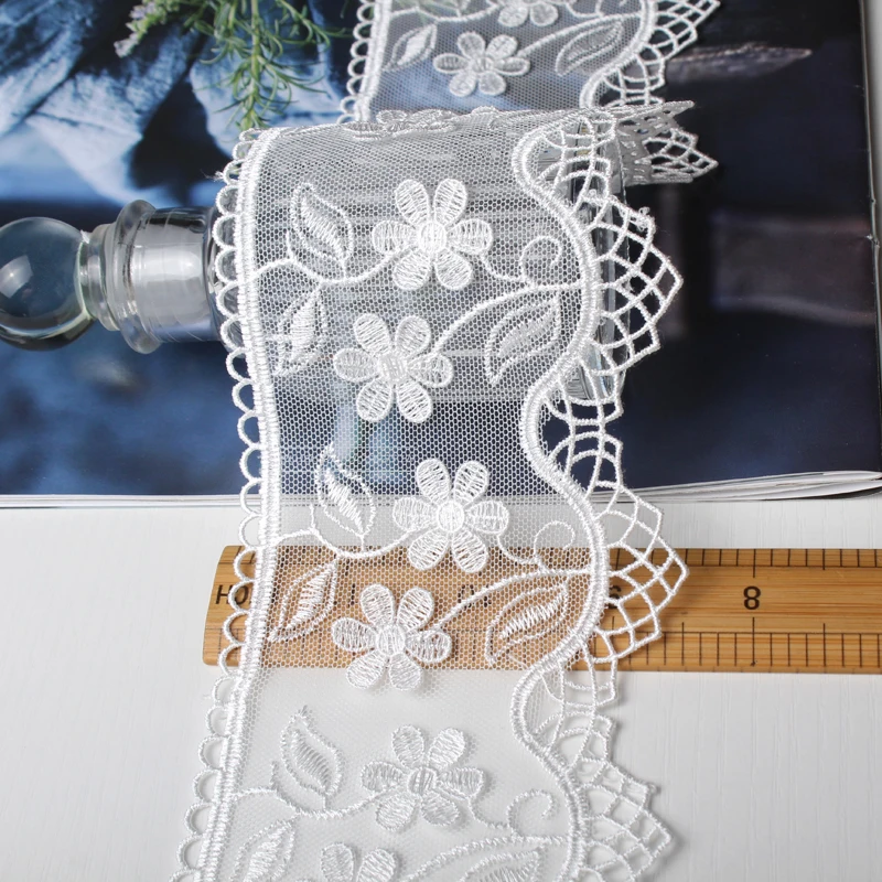 

White Polyest Thread + Mesh Embroidered Lace Garment Lace Ribbon Fabric Trims Trimmings DIY Handmade Sewing Supplies Accessories