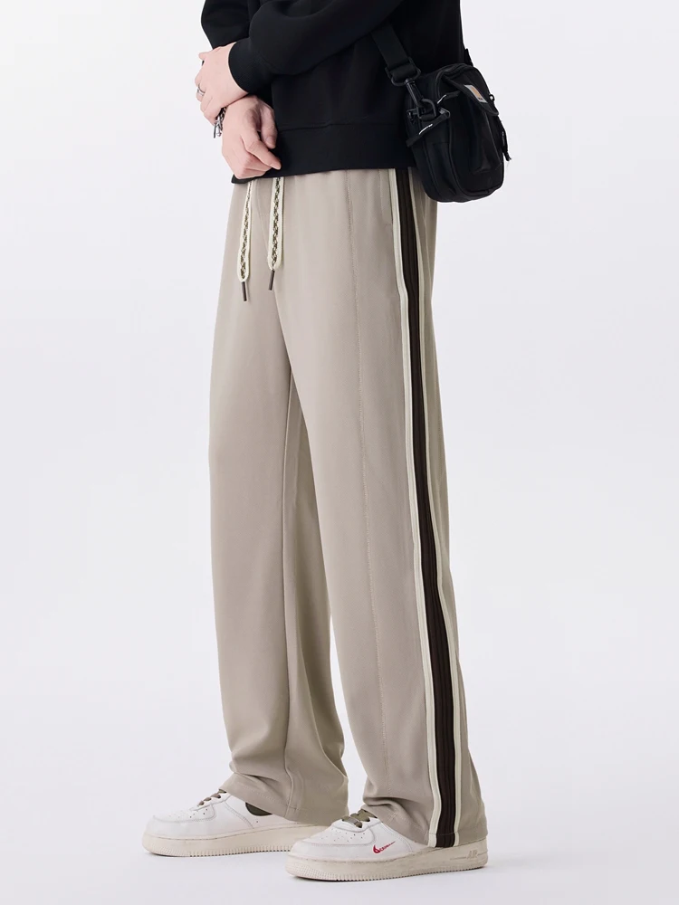 2025 outono novo moletom reto masculino moda coreana 330gsm estiramento malha calças esportivas solto ajuste perna larga calças casuais