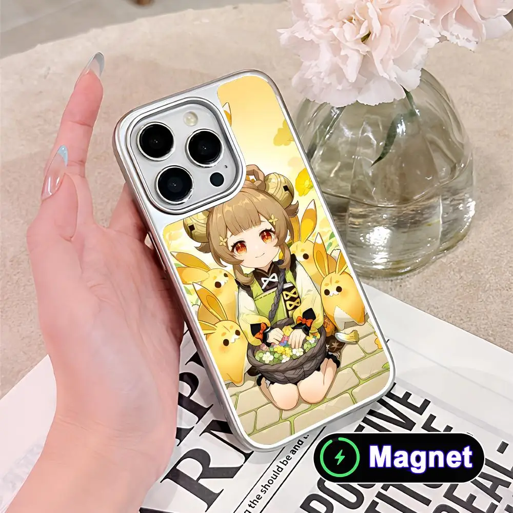 

Game GI Yaoyao Phone Case for iPhone 17 16 15 14 13 12 11 Air Pro Max Plus Electroplated Silver Magnet Cover