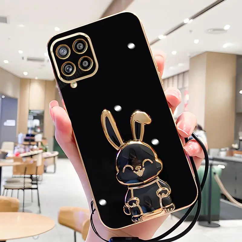 A 12 22 M 32 33 53 Luxury Plating Rabbit Holder Case For Samsung Galaxy A12 A22 4g 5g M23 M33 M52 M53 M32 Lanyard Silicone Cover