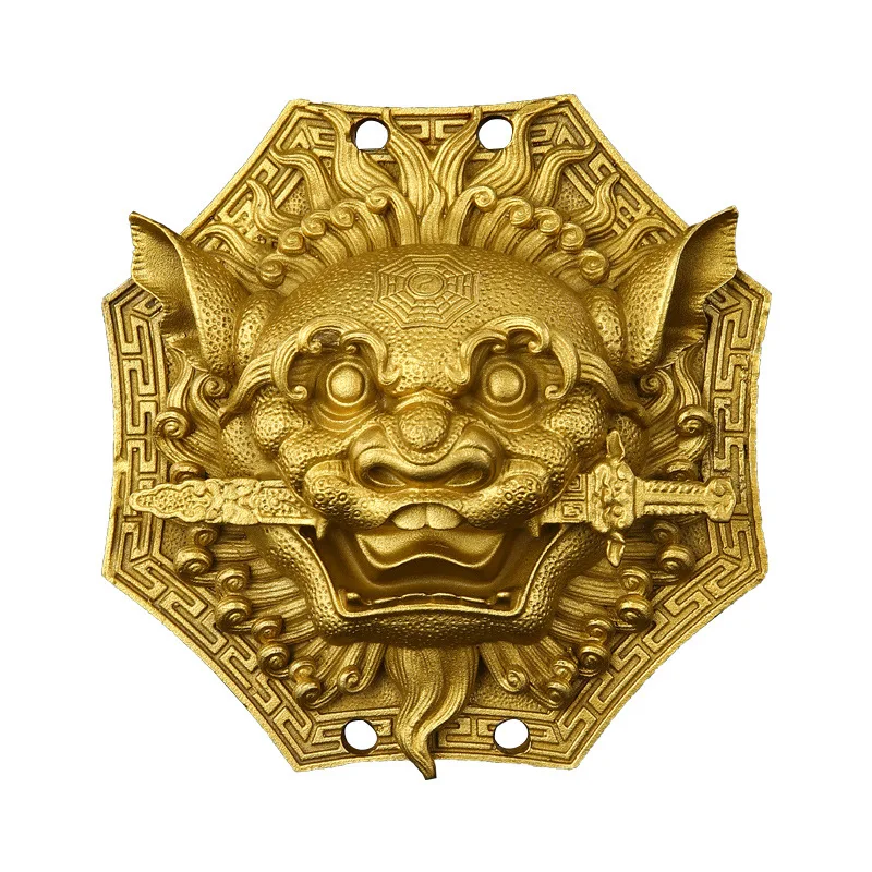 

Lion Bites Sword Full Brass Medal Gossip Mirror Gate Window Feng Lion Tiger Head Card Swallowing Beast Auspicious Beast Pendant