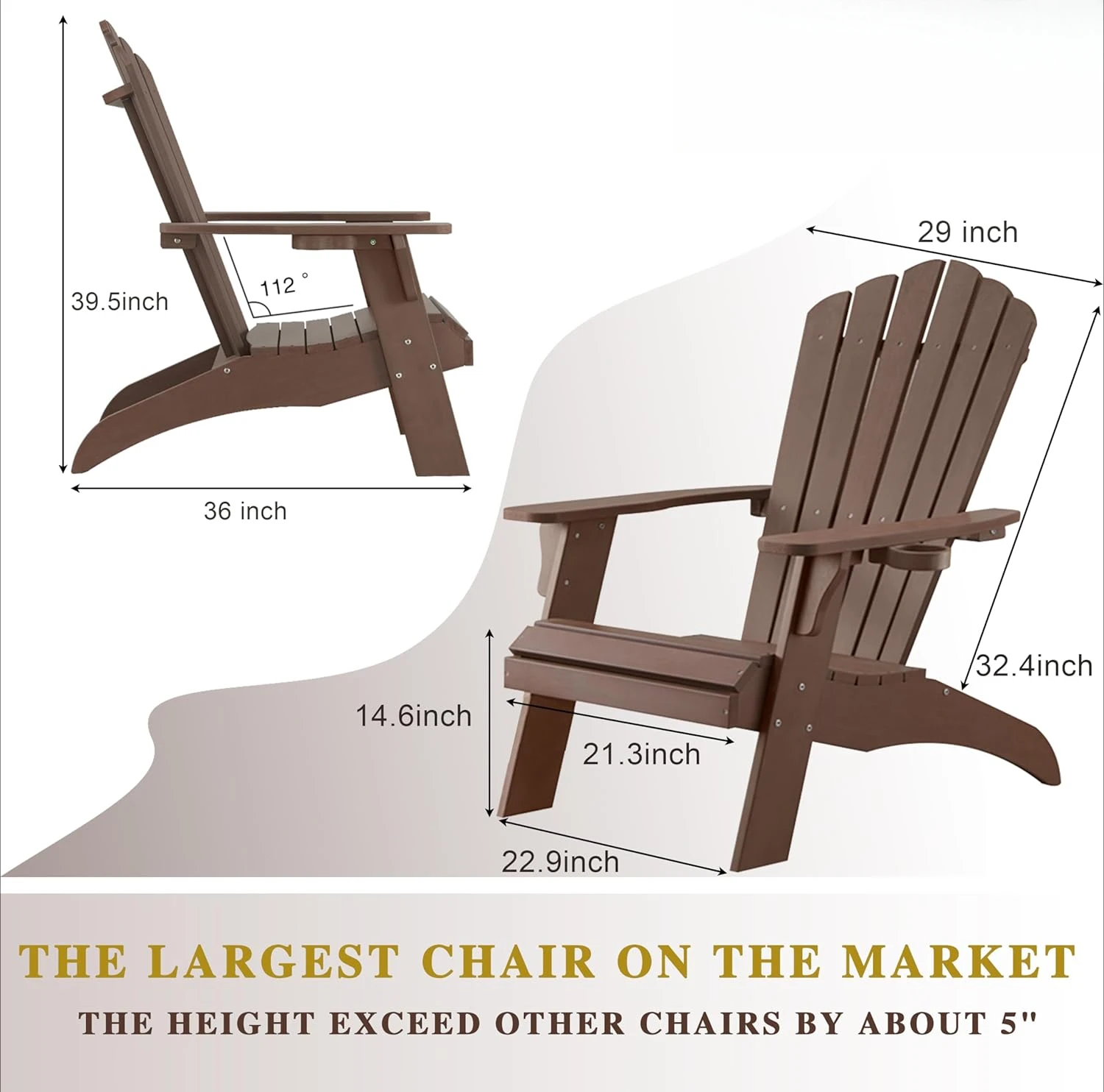 350Lbs Support Patio Chairs for Garden, Weather Resistant Adirondack Chair Looks Like Real Wood