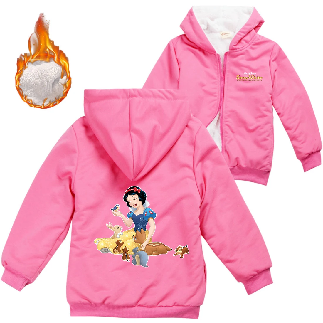 Snow White Princess Winter Thick Boys Girls With Zipper Coats Warm Hoodies Coat Children Casual Outerwear Sweatshirt