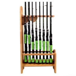 Vertical 16 Hole Rack Fishing Pole Holder Rod Holders Solid Wood Display Shelf Bracket Stand Fishing Rod Storage Tool