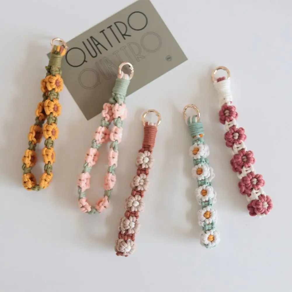 Korean Style Boho Phone Case Rope Keyring Phone Wristband Weave Daisy Flower Keychain Bag Pendant Bag Hanging