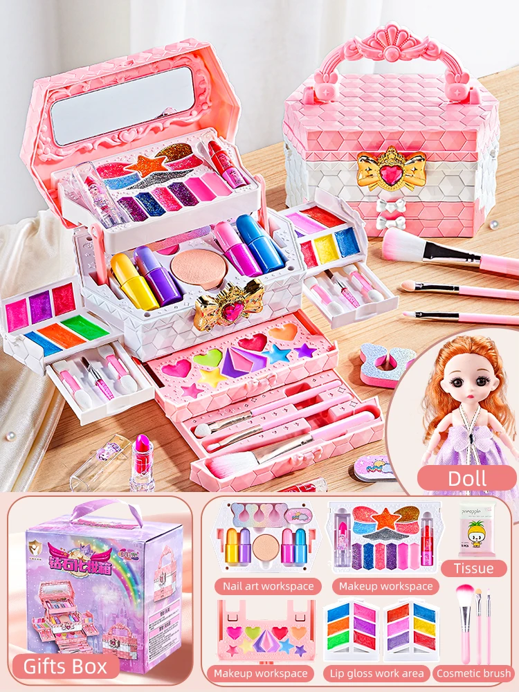 Kit de Maquillage pour Fille, Simulation de Cosmétiques, Valise, Verhéritage à Ongles, Rouge à Lèvres, Boîte de Jeu, miles, Jouets à la Mode pour 6 Ans, Cadeaux d'Anniversaire