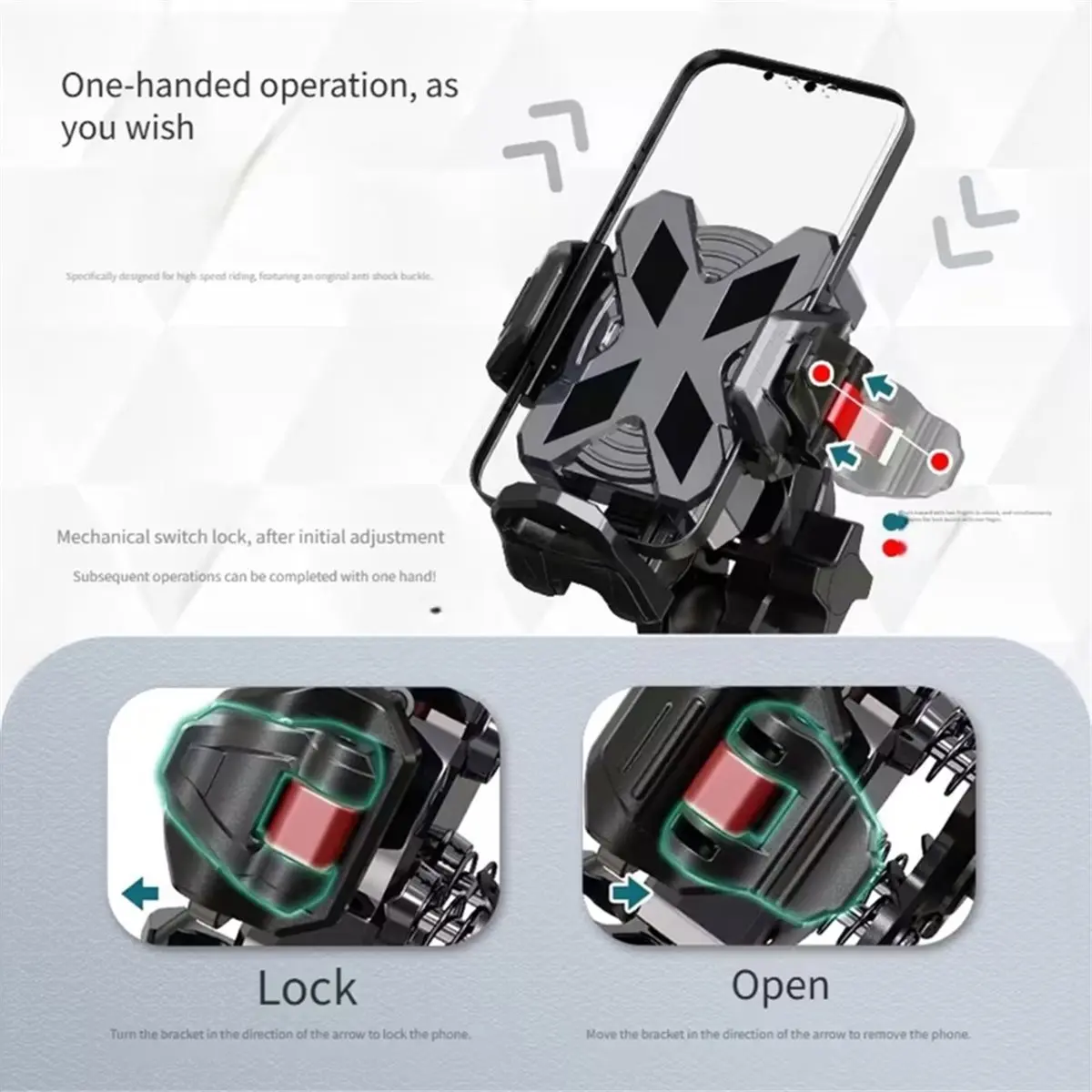 update. Bike Phone Mount, Universal Mechanical Lock Phone Navigation Holder Mount Includes Rearview Mirror Handlebar Base