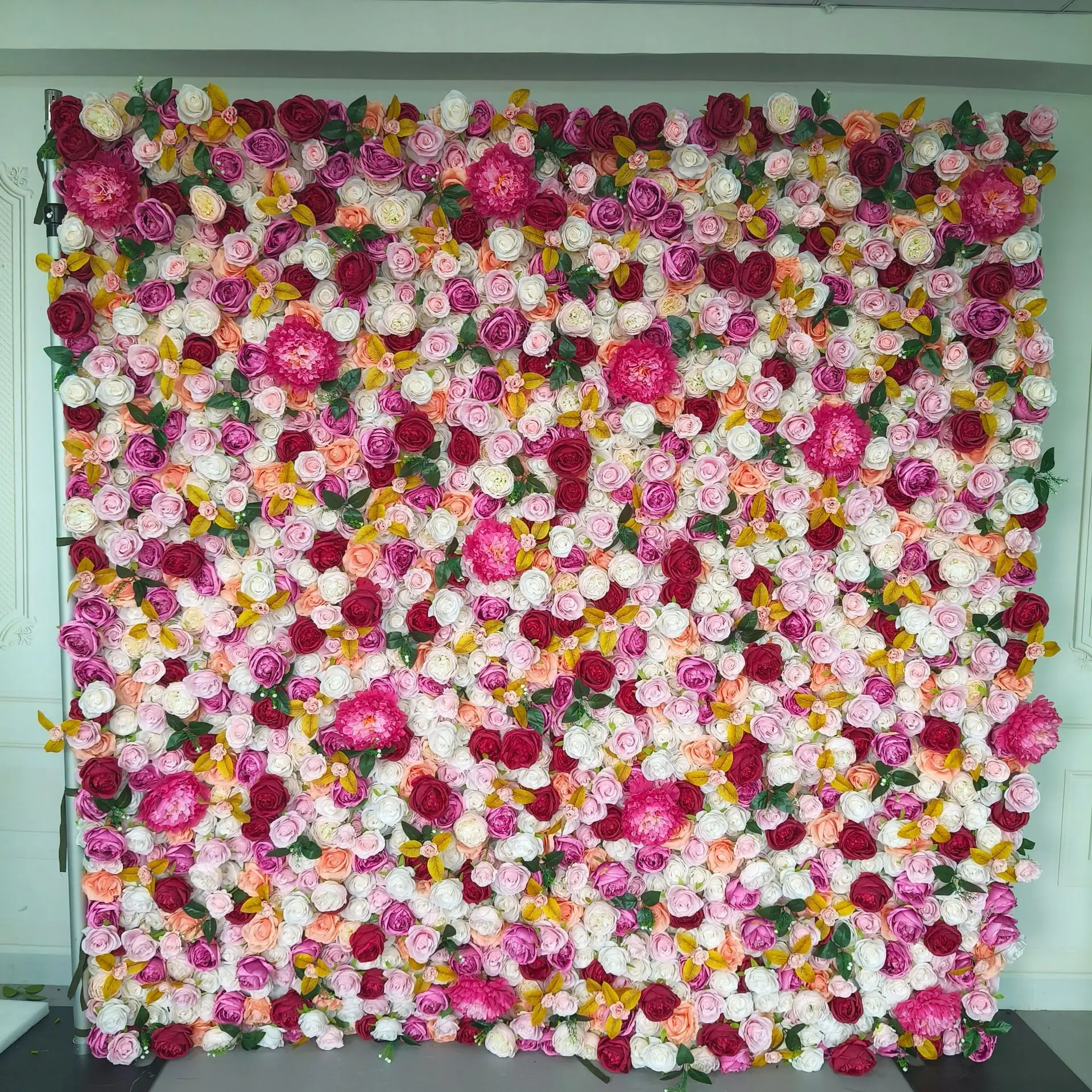 

Fabric-backed floral wall backdrop, wedding decoration, outdoor setup, live streaming studio background rose wall