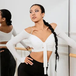 one collar camisole top Latin dance dress for women adult chest cushion ballroom tops standard long sleeved practice customized