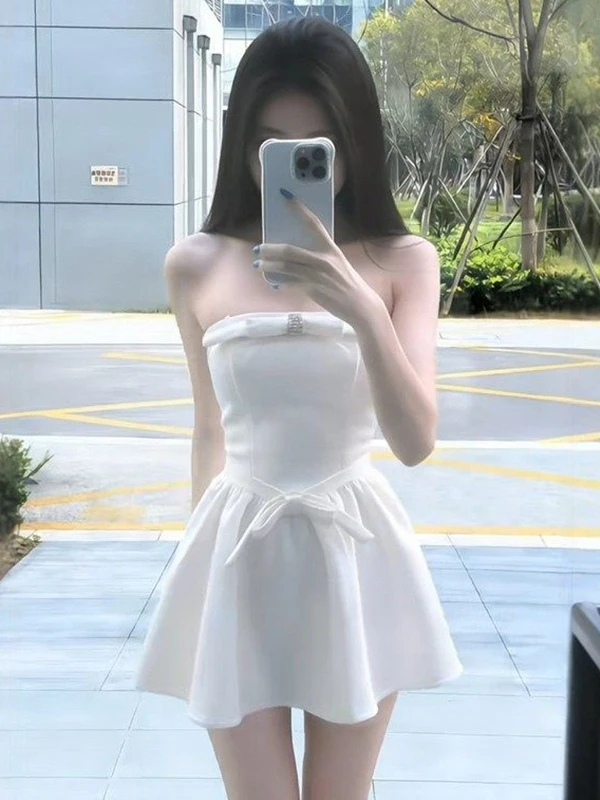 

Ele, белая юбка с галстуком-бабочкой на бретельках, женская весна 2026, утягивающая пышная юбка трапециевидной формы Pure Desire Sle No Sve на молнии