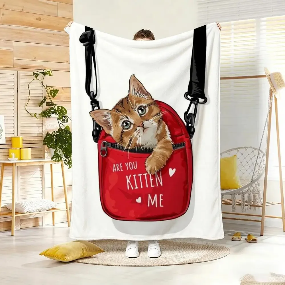 Illustration F-Funny Cat Quotes Throw Lightweight  Flannel Blanket Soft Skin-friendly for Summer Cooling