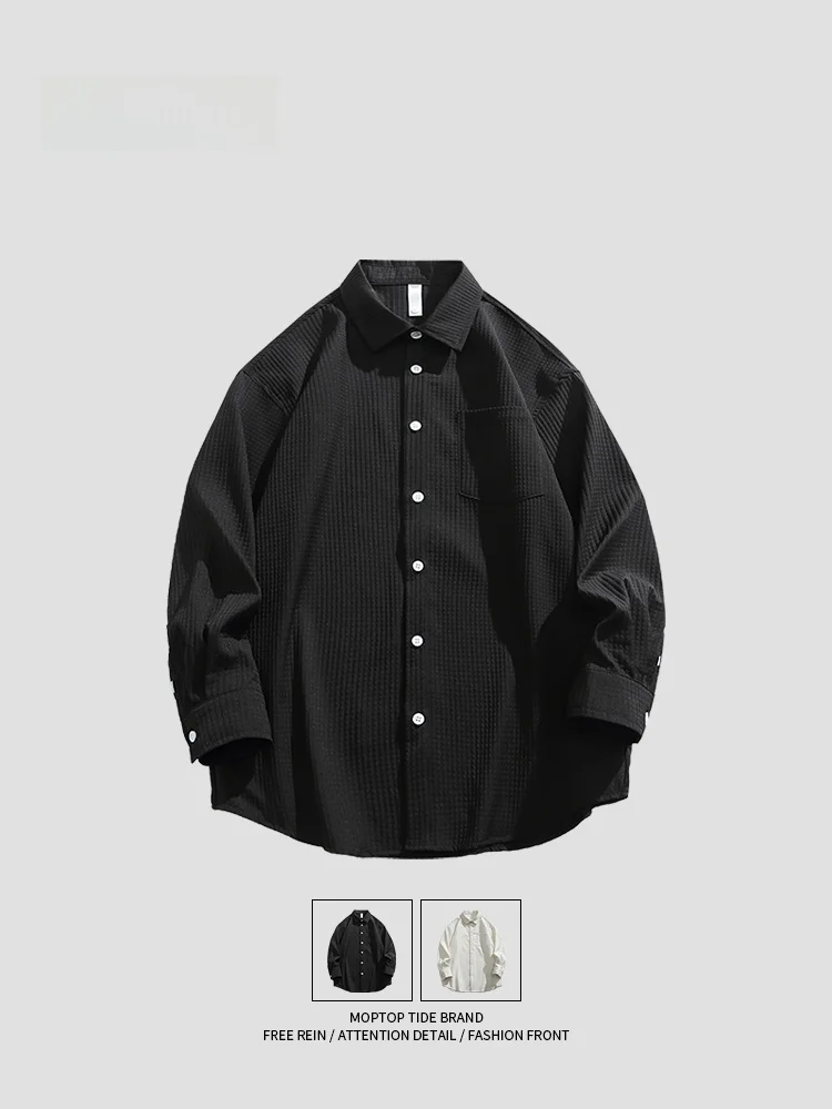 

MMOPTOP Japanese Sle Casual Long Sve irt Men's Loose Vintage Color Jaet Autumn Faion Polyester Fiber