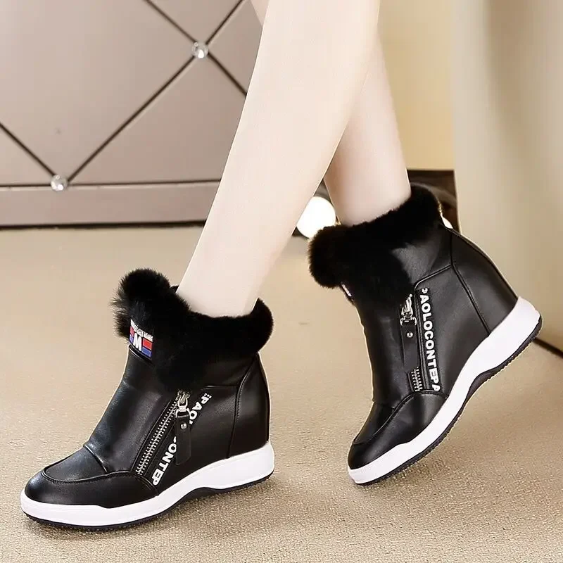 Woman Snow Boots Platform Wedge 2023 Autumn New Female Causal Shoes High Top Sneakers Side Zipper Velvet Warm Snow Boots