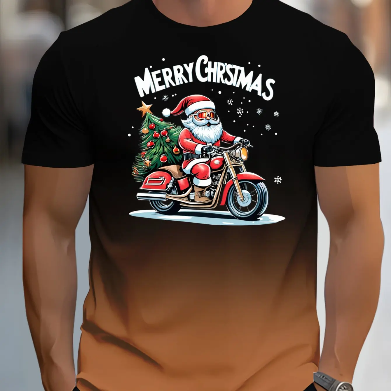 

Christmas Men's T-shirt 3D Motorcycle Santa Printed Crew Neck Short Sleeve Tees Oversized X'mas Element Hots Men Clothing Tops