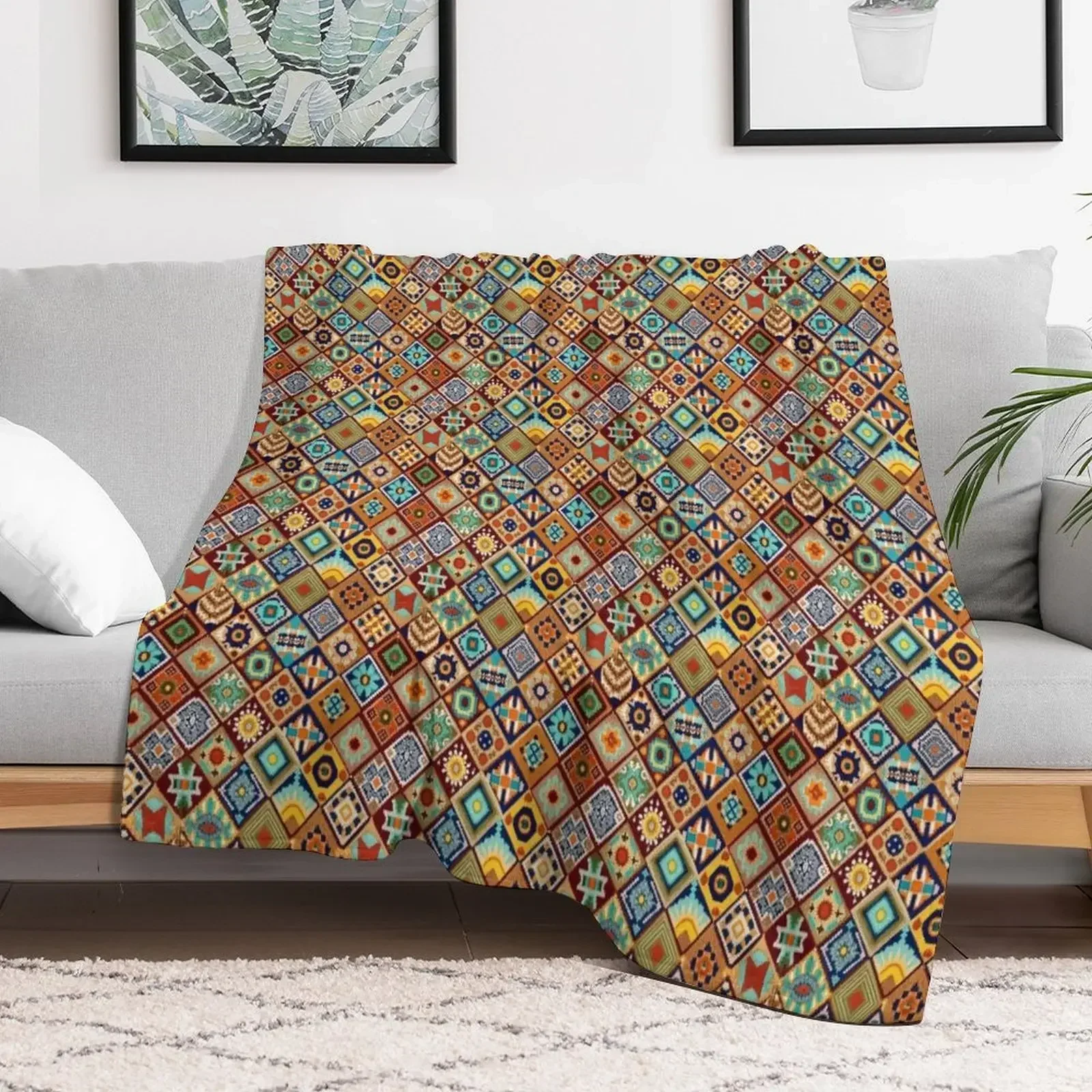 Aztec Art Tile Mexican Textiles Pattern Mayan Throw Blanket Luxury Brand Sofa Quilt Quilt christmas gifts Blankets