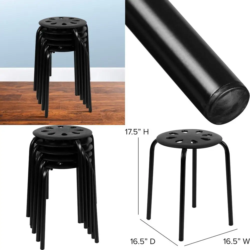 مقاعد بلاستيكية قابلة للتكديس من إيما وأوليفر، مقاس 17.5 بوصة للمدرسة والمكتب والمنزل، طقم من 5 قطع، أسود