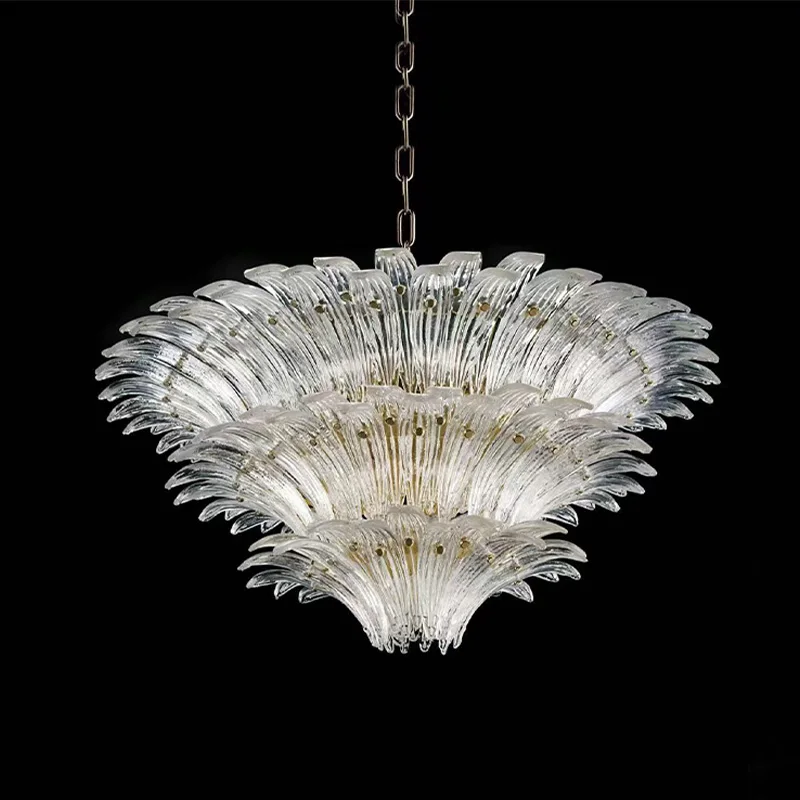 

French Vintage Murano Glass LED Chandelier for Living Room Staircase Villa Hotel Lobby Palm Shaped Glass Chandelier
