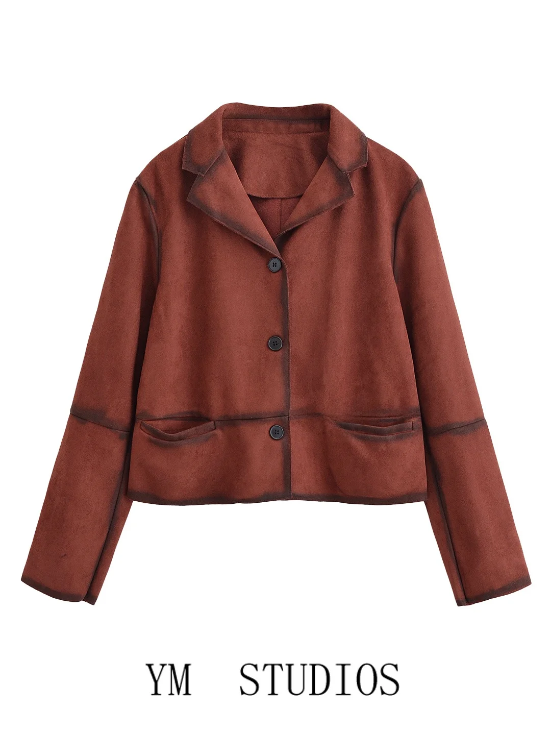 

Женский винтажный бархатный кожаный жакет в гонконгском стиле с длинными рукавами, повседневный осенний кардиган, теплый свободный укороченный пиджак