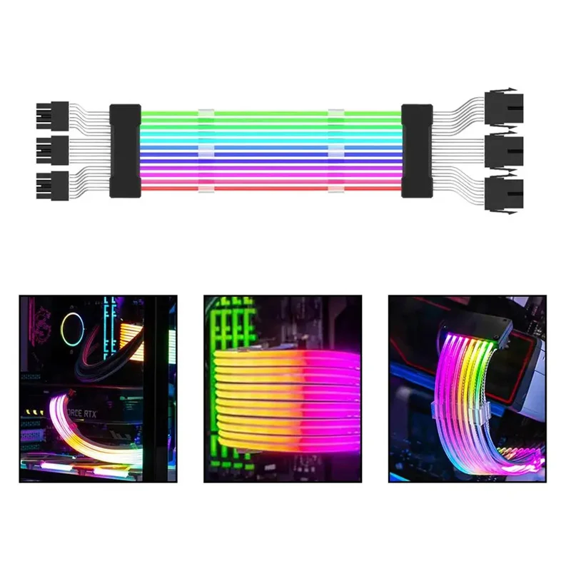 ARGB PSU Power Supply Extension Cable RGB for computer ATX 24Pin PCIe GPU Dual Triple 8-Pin 3x3 Pin Cord Motherboard