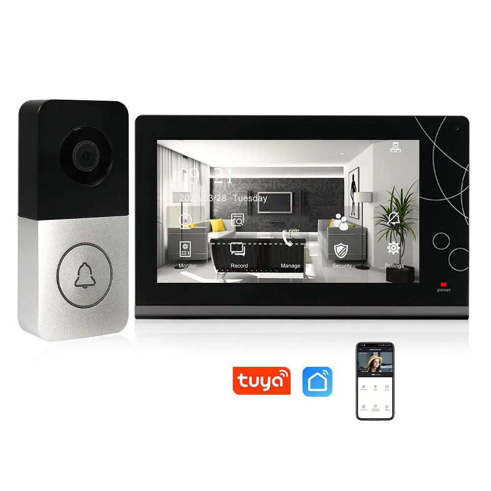 7 Inch LCD Touch Screen Indoor Villa Intelligent Door Phone Building Tuya Smart Video Intercom Doorbell for Home Security