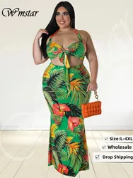 Wmstar Plus Size Dress Sets Womens Clothing Two Piece Set Bra and Skirts Crop Top Summer Beach Outfits Wholesale Dropshipping