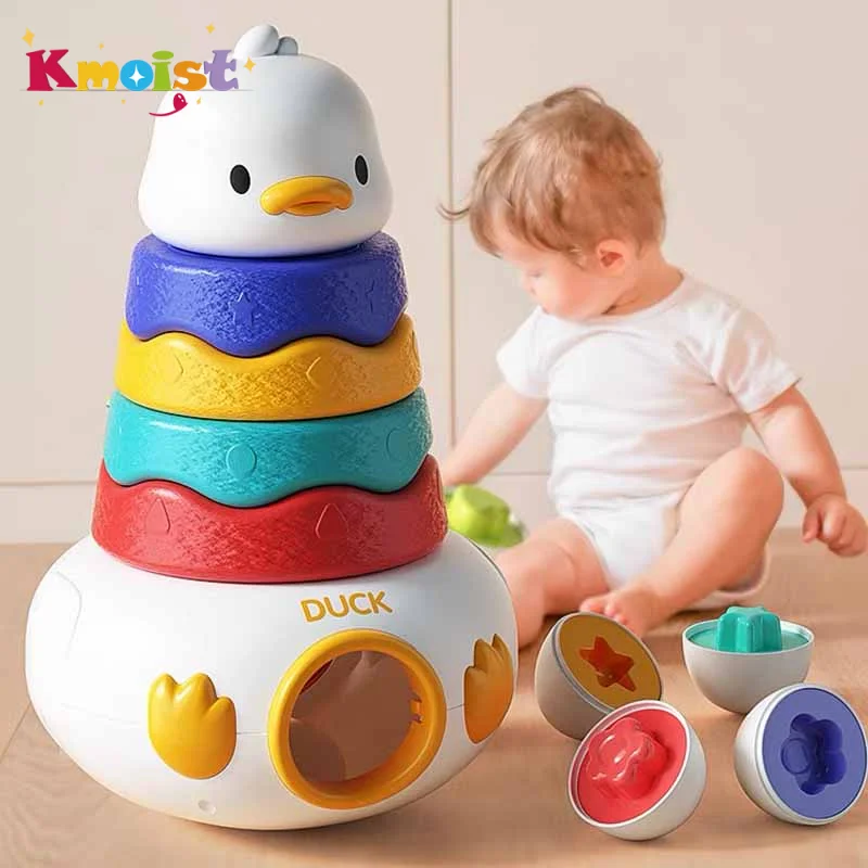 Zabawka Montessori dla malucha: kubeczki w kształcie uroczych kaczek do układania, sortowania i gier interaktywnych rodzic-dziecko, prezent dla dzieci.