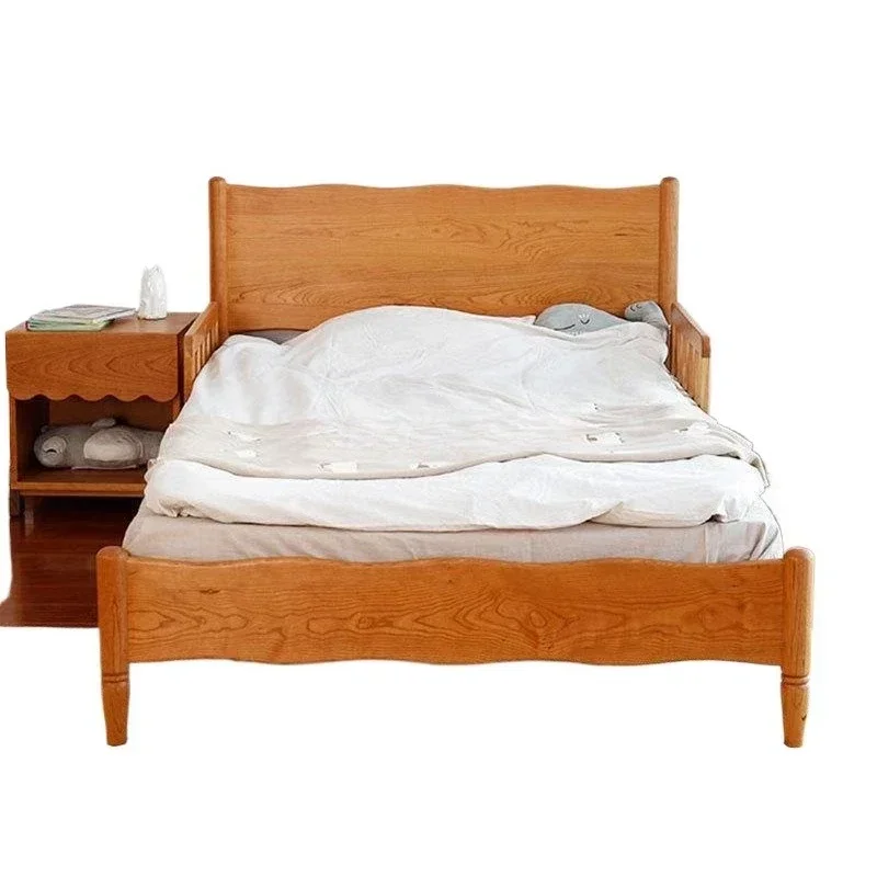 Children's Solid wood cherry wood 1.2 meters Modern simple Nordic log small bed Black walnut small apartment single bed