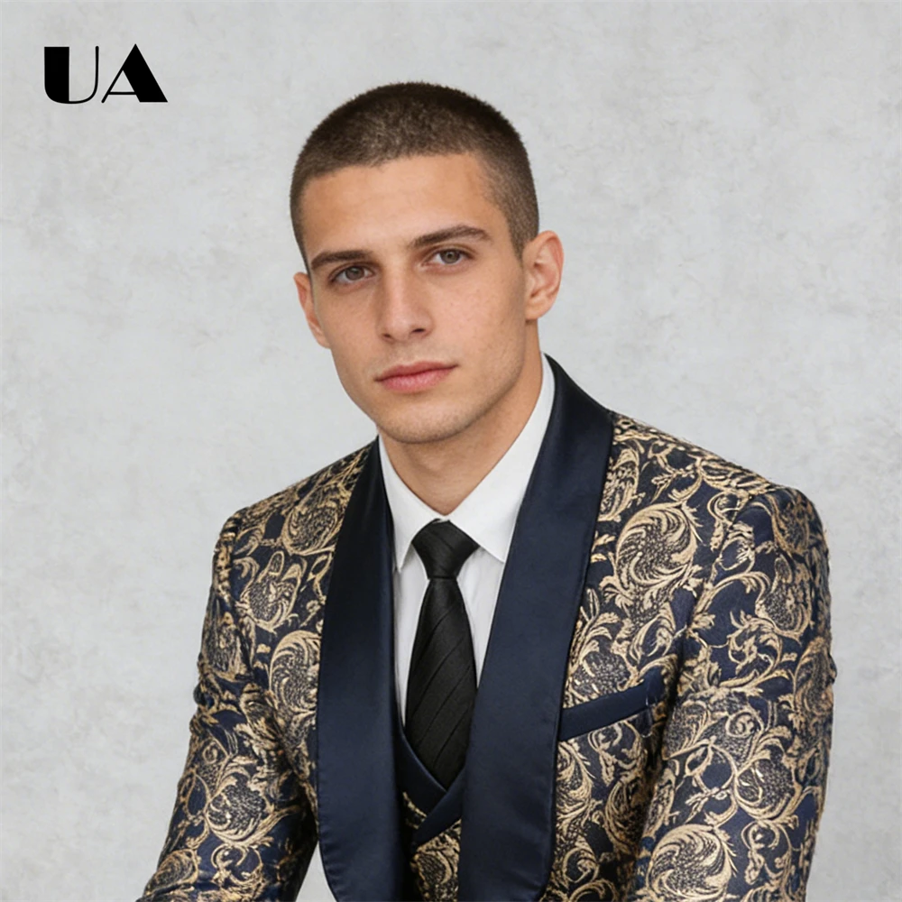 Brand Selection Men's Luxury Suit Set (Jacket Vest Pants) Wedding Suit for Groom Party Prom Suit Attire XS-3XL Shawl Neck Tuxedo