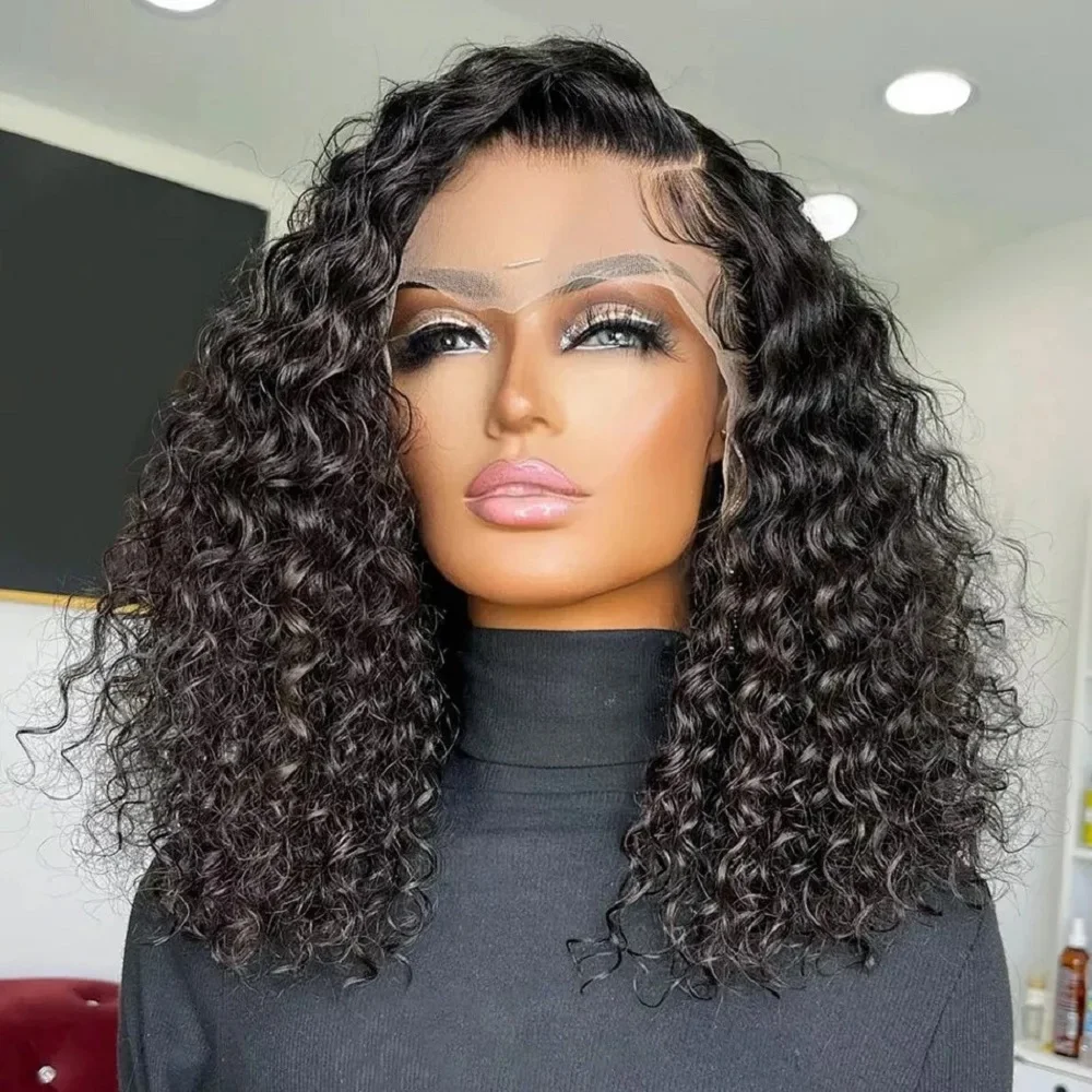 

200% Density 6x4 Pre Cut Deep Wave Hair Wigs Bob Human Hair Pre Plucked Curly Hair Wigs For Women Transparent Lace Glueless Wigs