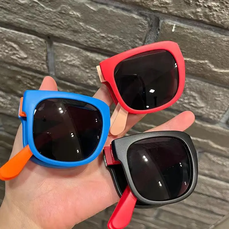 Children Folding Sunglasses Candy Colored Sun Protection Glasses UV400 Sunscreen Universal Portable Foldable Square Glasses