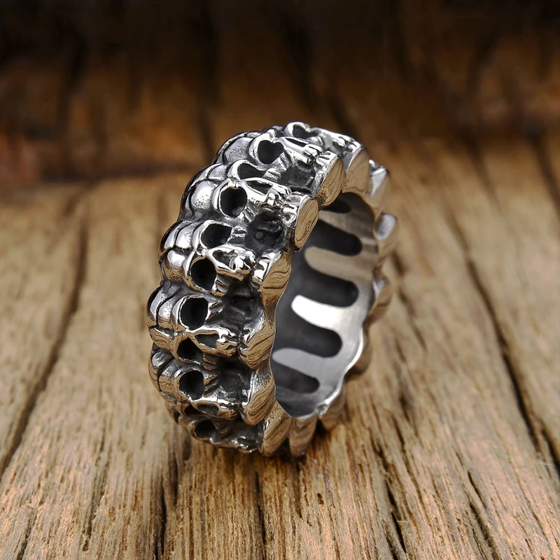 Vintage Skull Men's Ring Big Large Solid Pave Skeleton Design Round Gothic Punk Skull Ring For Men Hip Hop Ring Gift for Him