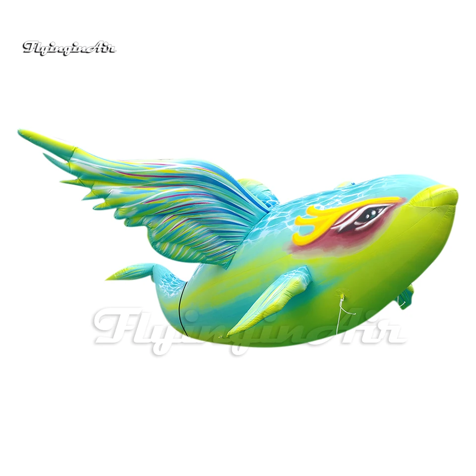 5m Amazing Large Hanging Inflatable Flying Fish Balloon With Wings For Theme Party Decoration