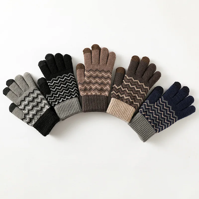 Rimiut 2022 New Winter Men\'s Imitation Wool Full Finger Cold-proof Warm Gloves Split Finger Touch Screen Knitted Gloves