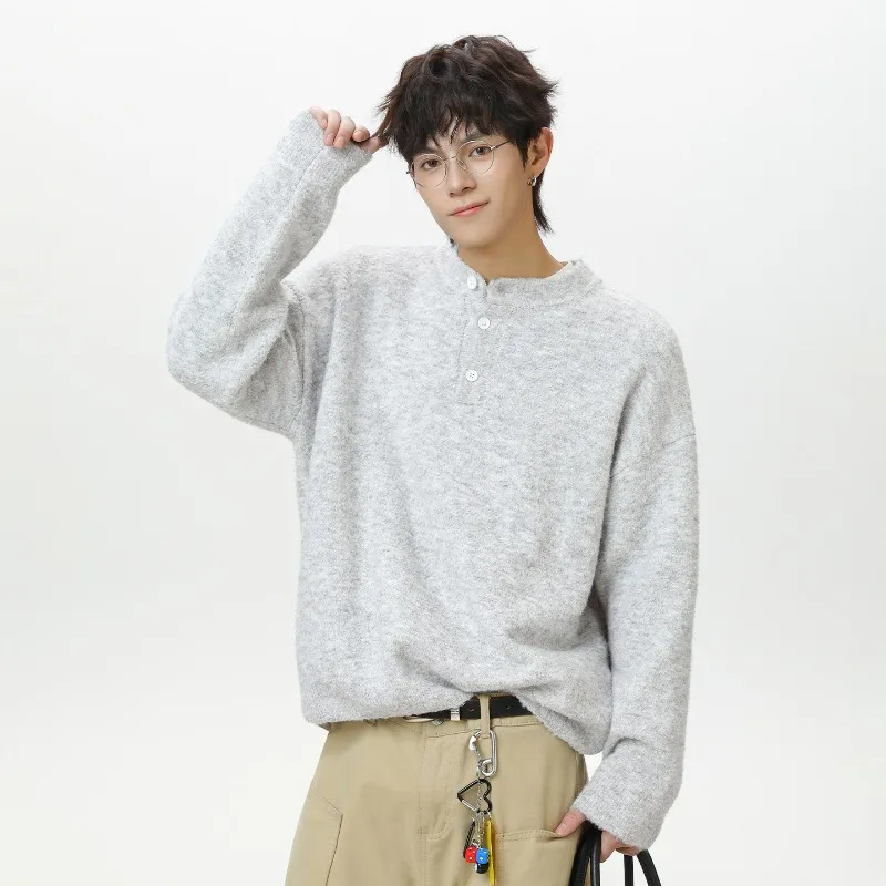 سترة بولو متماسكة فاخرة بياقة هنري للرجال بلوفرات للخريف والشتاء سترة متماسكة دافئة وسترات كسول