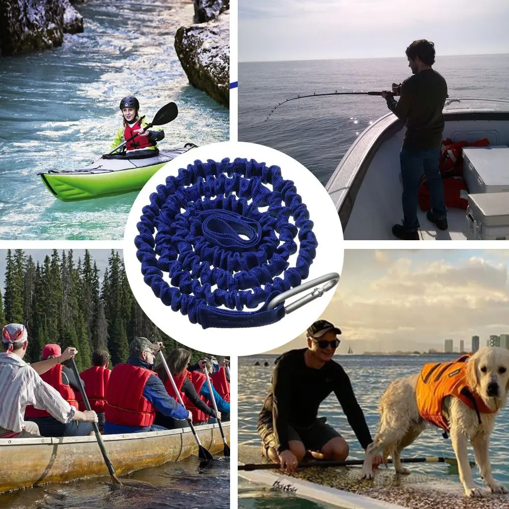 Adjustable Elastic Kayak Canoe Paddle Leash Fishing Rod Leash Safety Rope Carabiner Rowing Boats Accessories - view 5